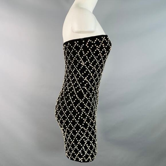 RETROFETE Size S Black Silver Viscose Crystal Embellishment Strapless Mini Dress - Picture 3 of 8